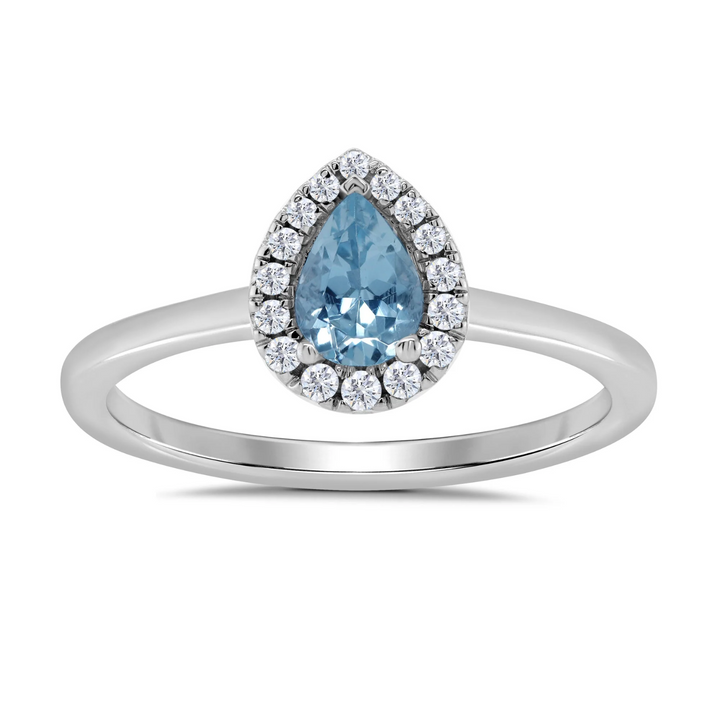 Pear cut Aquamarine and Diamond 9ct White Gold Ring