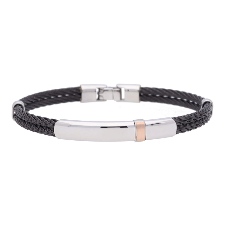 Salvatore Bersani B-Joy Black PVD & Steel Two-Strand Men’s Bracelet with 18ct Rose Gold Accents