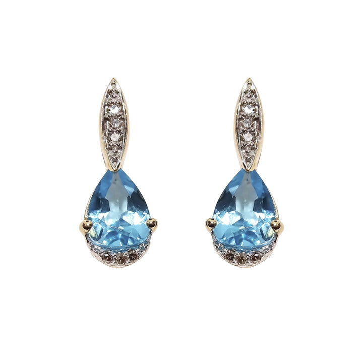 Blue Topaz and Diamond 9ct Yellow Gold Stud Earrings