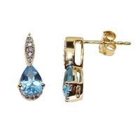 Blue Topaz and Diamond 9ct Yellow Gold Stud Earrings