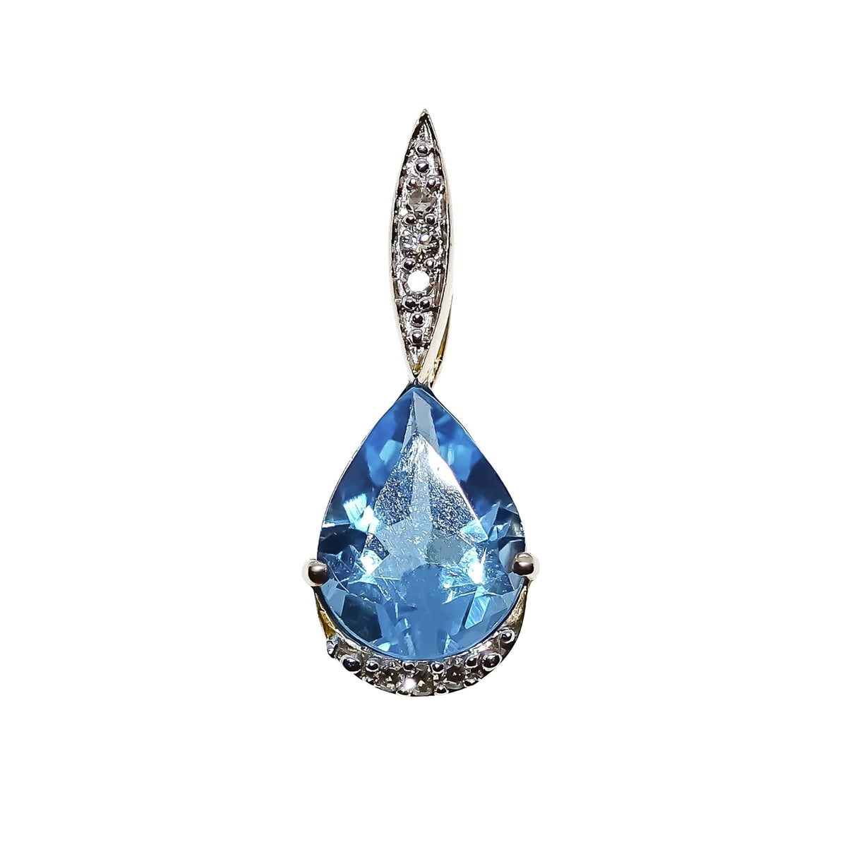 Blue Topaz and Diamond 9ct Yellow Gold Pendant - Michael Jones Jeweller