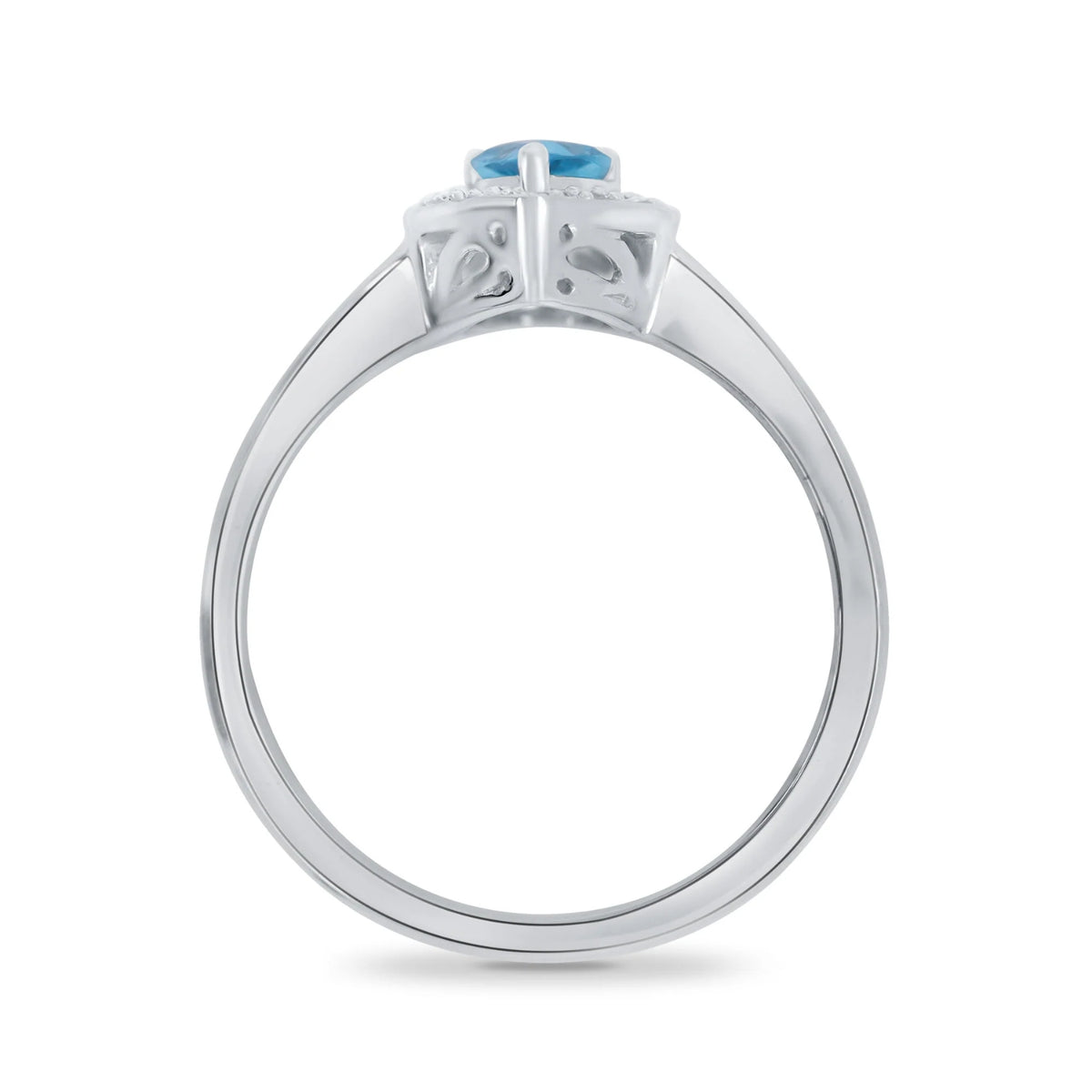 Blue Topaz and Diamond Pear Cut 9ct White Gold Ring (N) - Michael Jones Jeweller