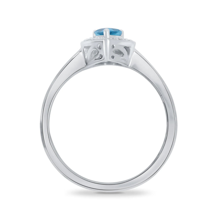 Blue Topaz and Diamond Pear Cut 9ct White Gold Ring (N)