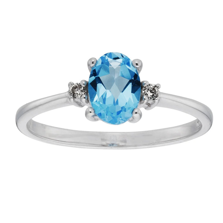 Blue Topaz and Diamond Trilogy 9ct White Gold Ring