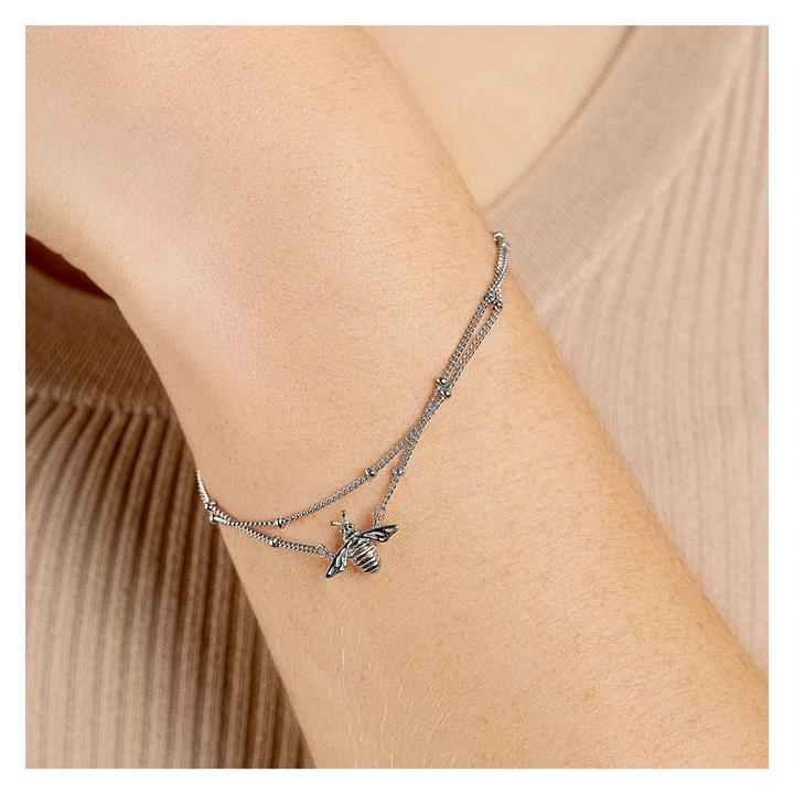 Clogau Nature's Wonder Sterling Silver Honey Bee Double-Chain Bracelet 3SHNB0134