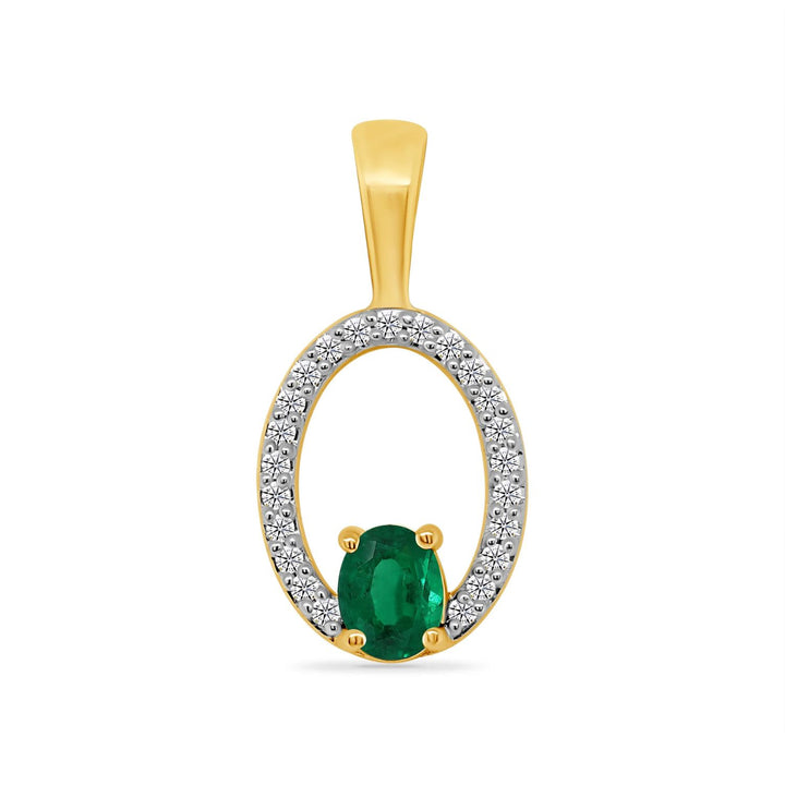 Oval Emerald and Diamond 9ct Yellow Gold Pendant