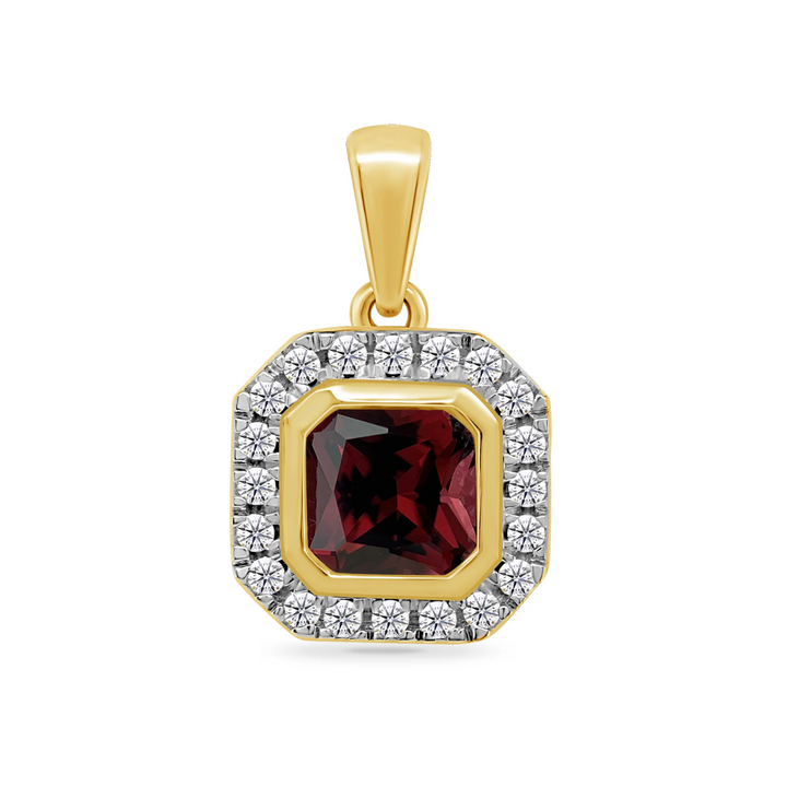 Square Garnet and Diamond 9ct Yellow gold Pendant