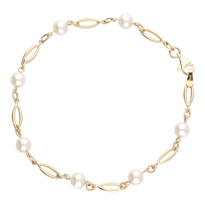 Freshwater Pearl 9ct Yellow Gold Marquise Shaped Bracelet