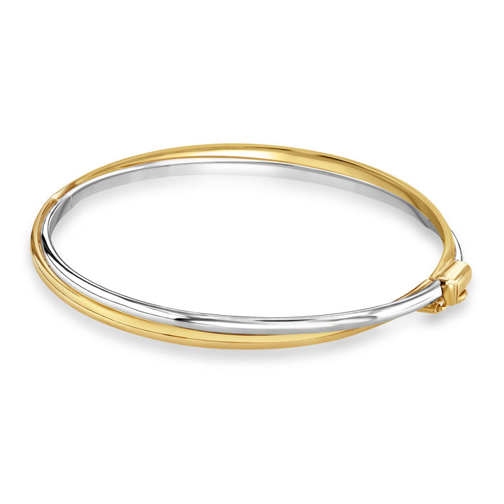 9ct Yellow and White Gold Hinged Crossover Bangle