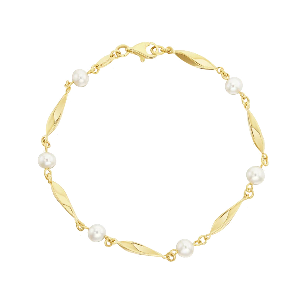 Freshwater Pearl 9ct Yellow Gold Twisted bar Bracelet - Michael Jones Jeweller