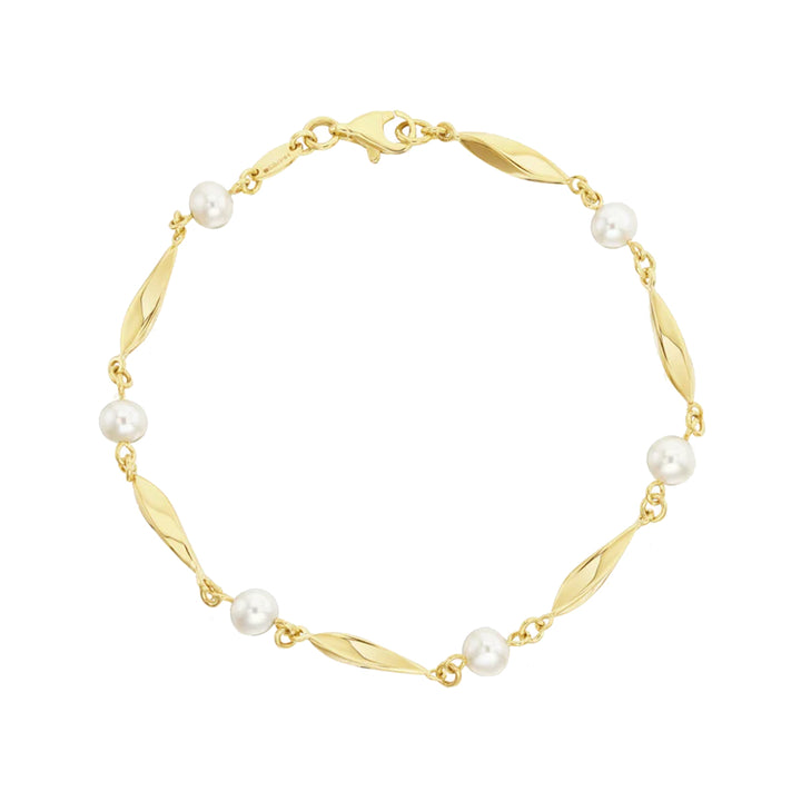 Freshwater Pearl 9ct Yellow Gold Twisted bar Bracelet