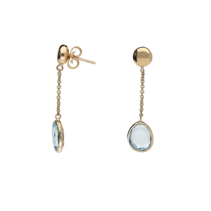 Blue Topaz 9ct Yellow Gold Drop Earrings