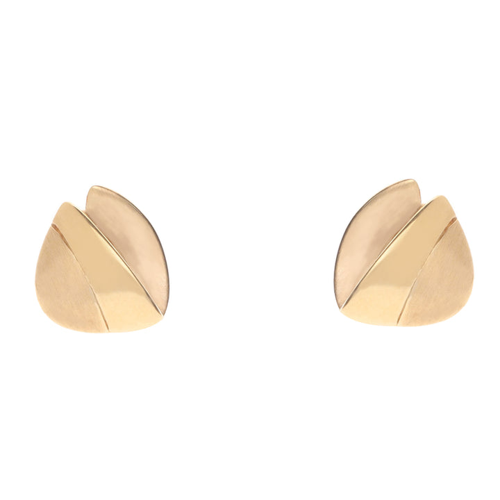 Satin and Polished 18ct Yellow Gold Folded Triangular Stud Earrings - Michael Jones Jeweller