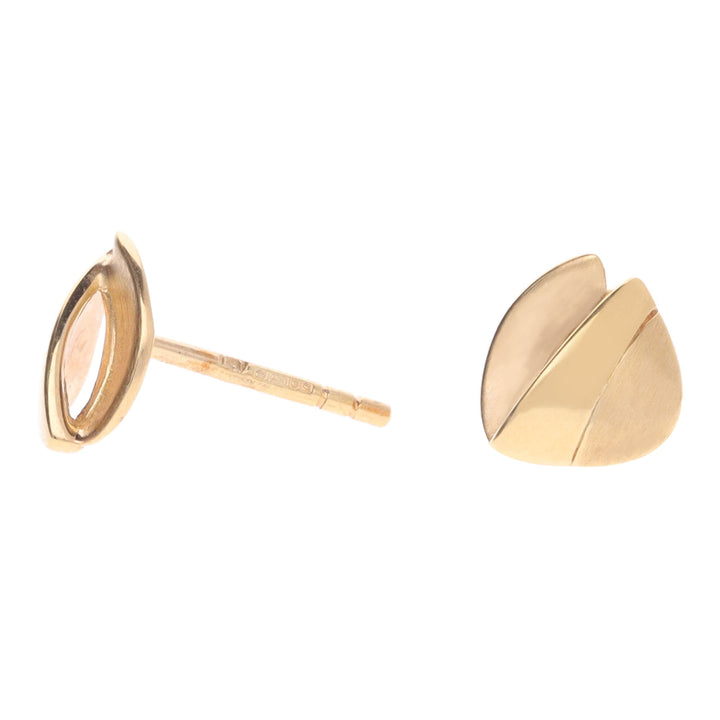 Satin and Polished 18ct Yellow Gold Folded Triangular Stud Earrings - Michael Jones Jeweller