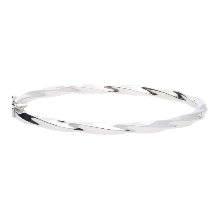 Polished Oval Twist 9ct White Gold Bangle