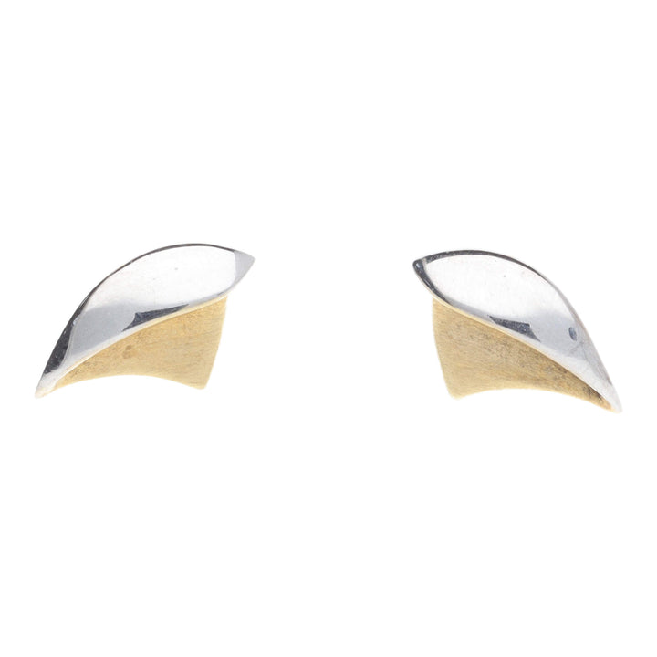 Polished and Brushed 9ct Yellow and White Gold Shark Fin Earrings - Michael Jones Jeweller