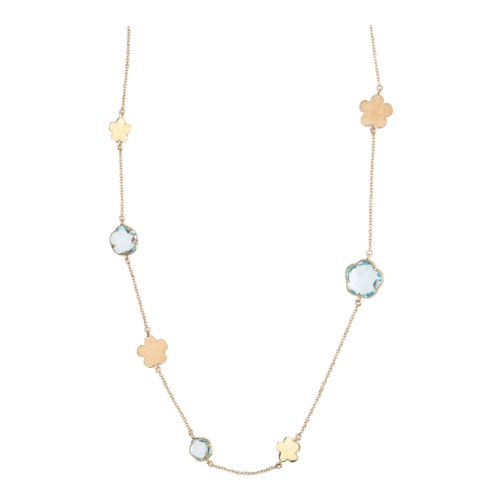 Flower Blue Topaz 9ct Yellow Gold Station Necklace