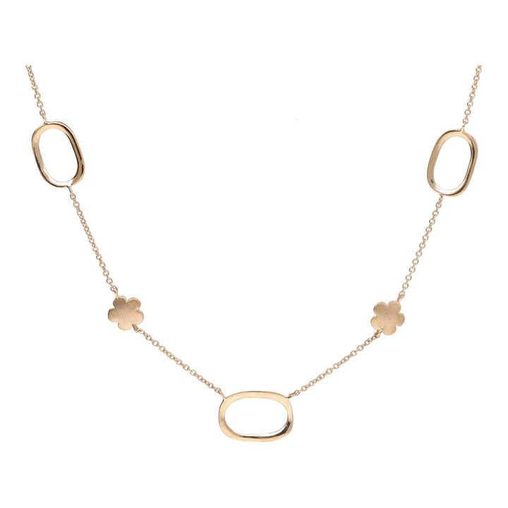 Flower and Open Oval 9ct Yellow Gold Station Necklace - Michael Jones Jeweller