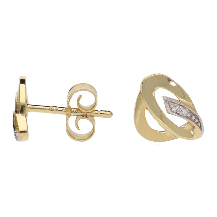 Double Open Oval Diamond 9ct Yellow Gold Stud Earrings