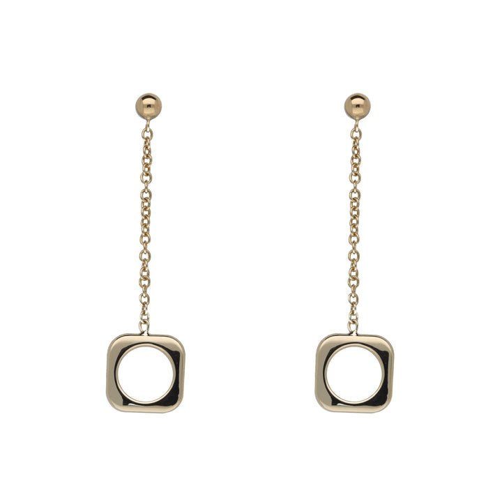 Square Polished 9ct Yellow Gold Drop Earrings - Michael Jones Jeweller