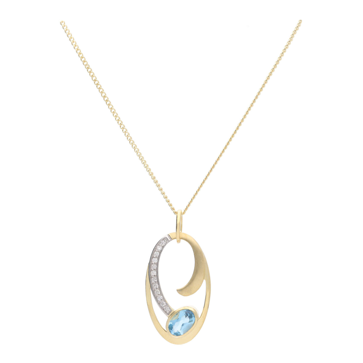 Blue Topaz and Diamond 9ct Yellow Gold Pendant - Michael Jones Jeweller