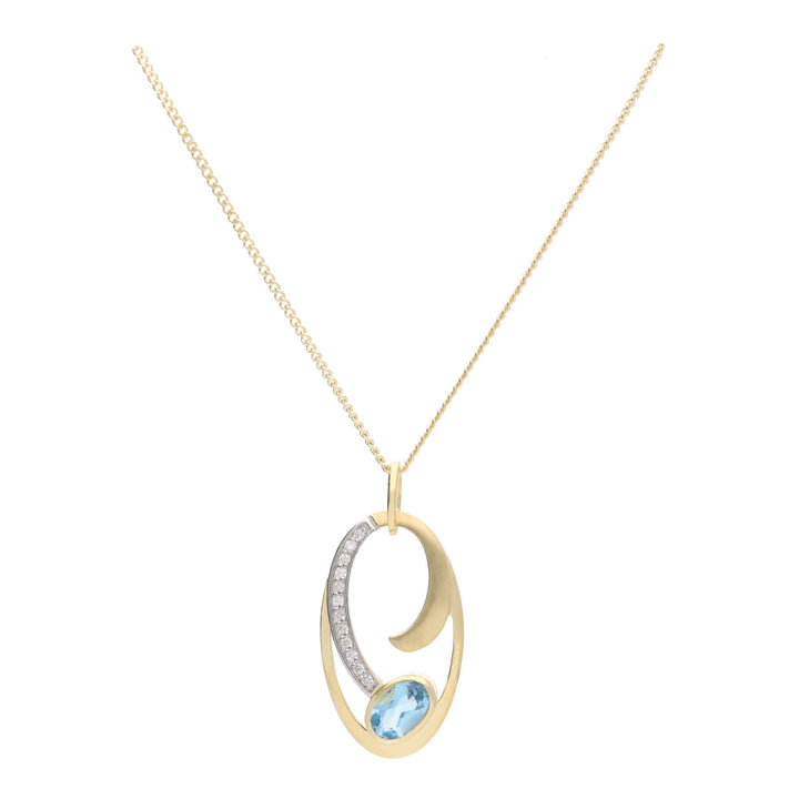Blue Topaz and Diamond 9ct Yellow Gold Pendant