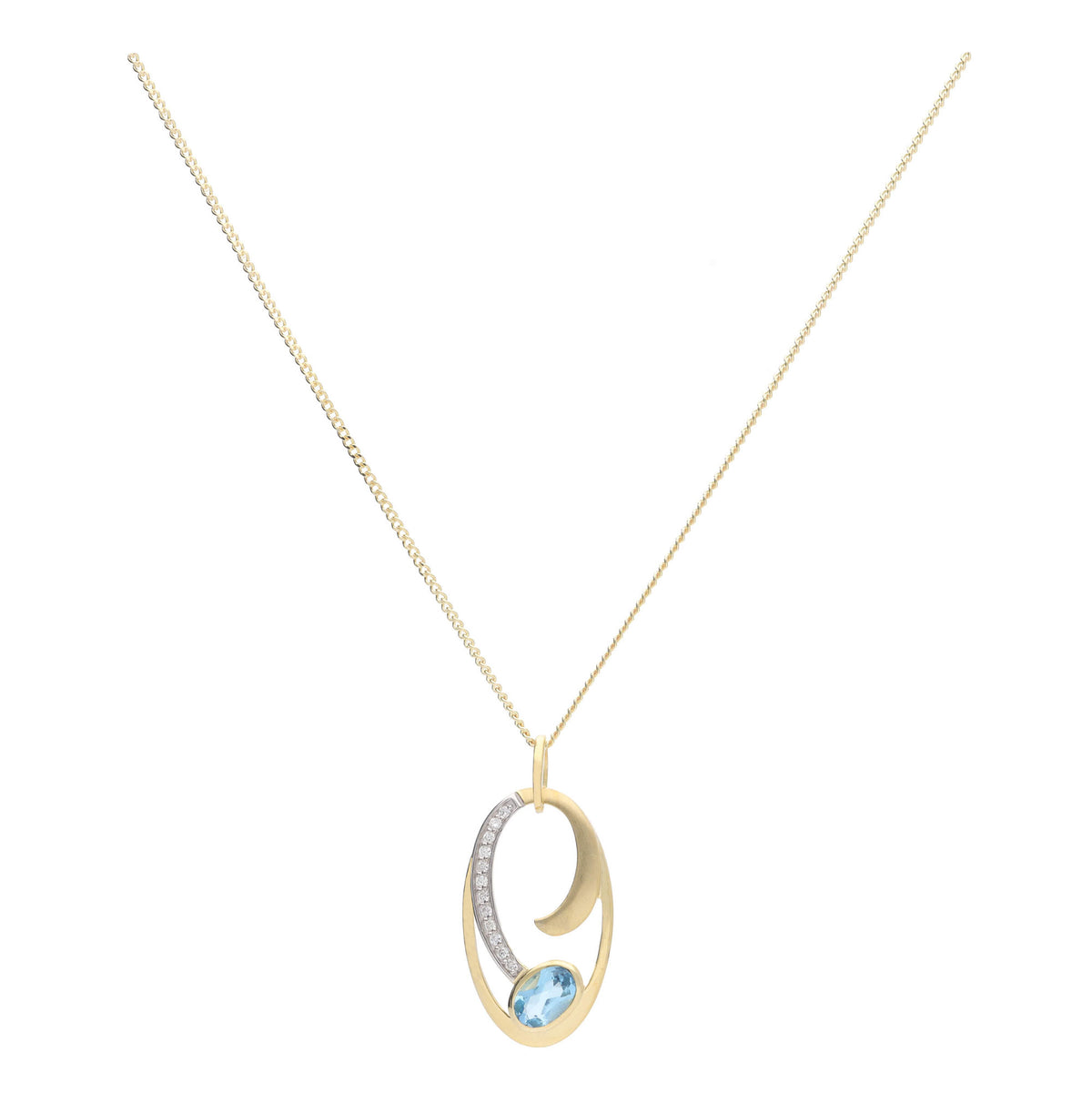 Blue Topaz and Diamond 9ct Yellow Gold Pendant - Michael Jones Jeweller