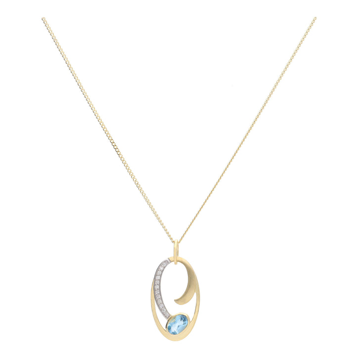 Blue Topaz and Diamond 9ct Yellow Gold Pendant