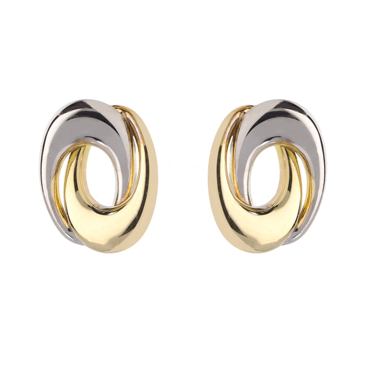 Offset Oval 9ct Yellow and White Gold Stud Earrings - Michael Jones Jeweller