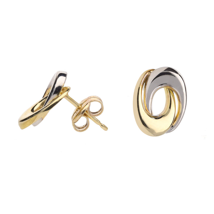 Offset Oval 9ct Yellow and White Gold Stud Earrings - Michael Jones Jeweller