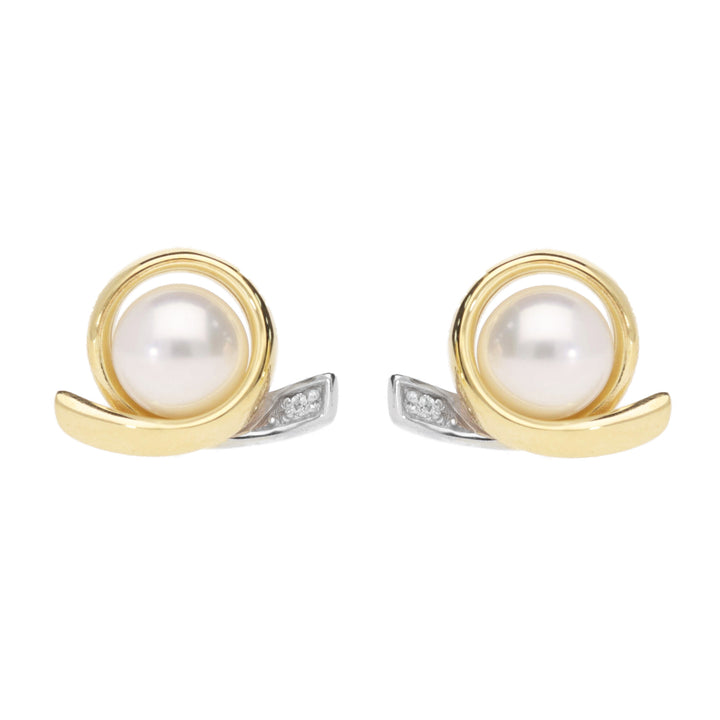 Pearl and Diamond 0.10ct 9ct Yellow Gold Loop Stud Earrings