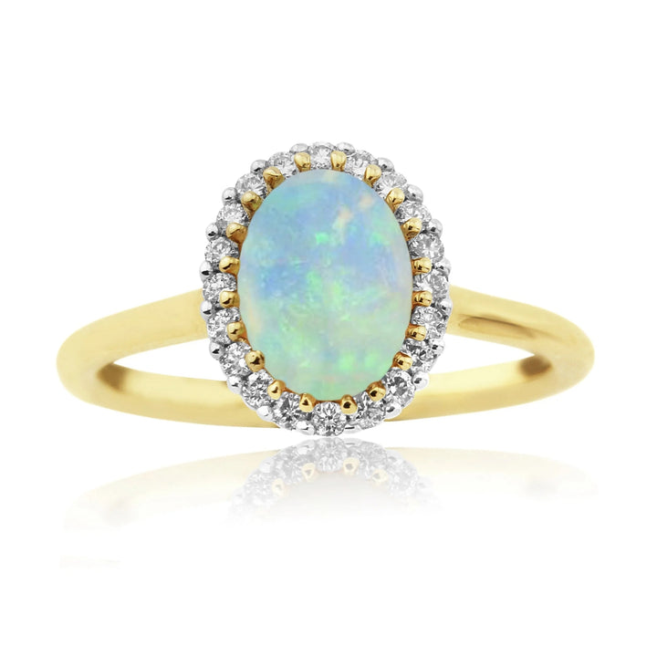 Opal and Diamond Cluster 9ct Yellow Gold Ring