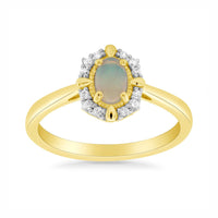 Opal and Diamond Cluster 9ct Yellow Gold Ring (N)