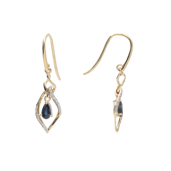 Sapphire and Diamond 9ct Yellow Gold Marquise Drop Earrings