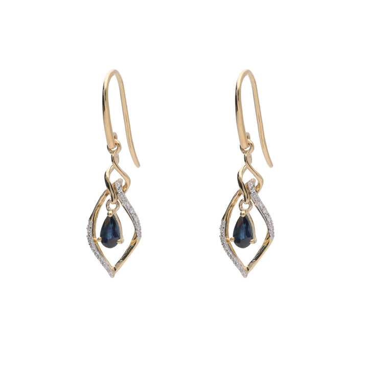 Sapphire and Diamond 9ct Yellow Gold Marquise Drop Earrings