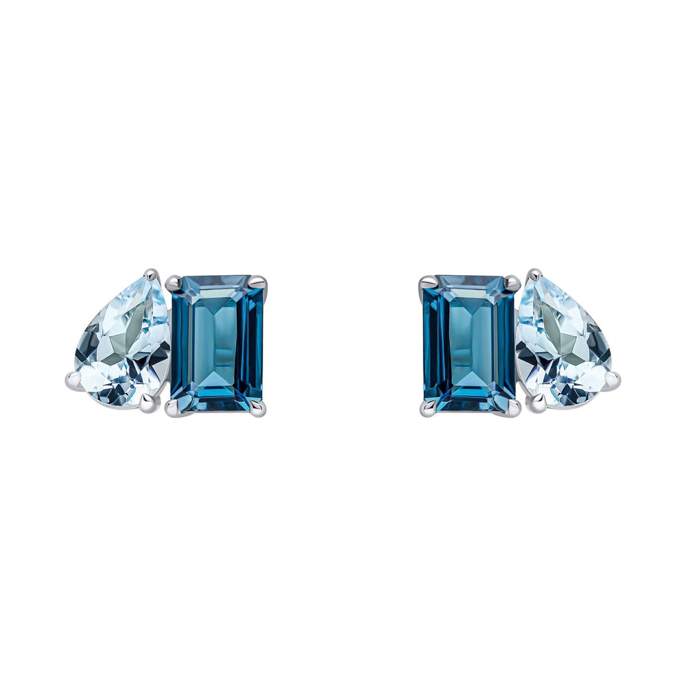London Blue Topaz Toi Et Moi 9ct White Gold Stud Earrings - Michael Jones Jeweller