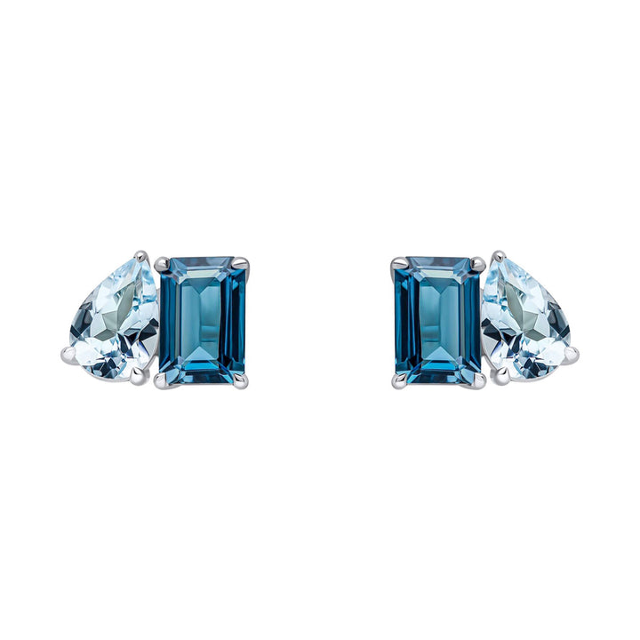 London Blue Topaz Toi Et Moi 9ct White Gold Stud Earrings