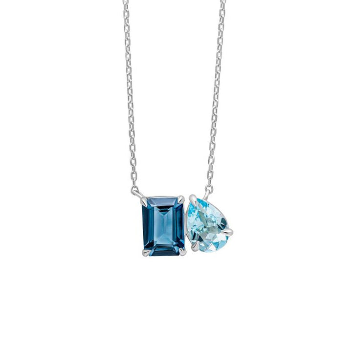 London Blue Topaz Toi Et Moi 9ct White Gold Necklace