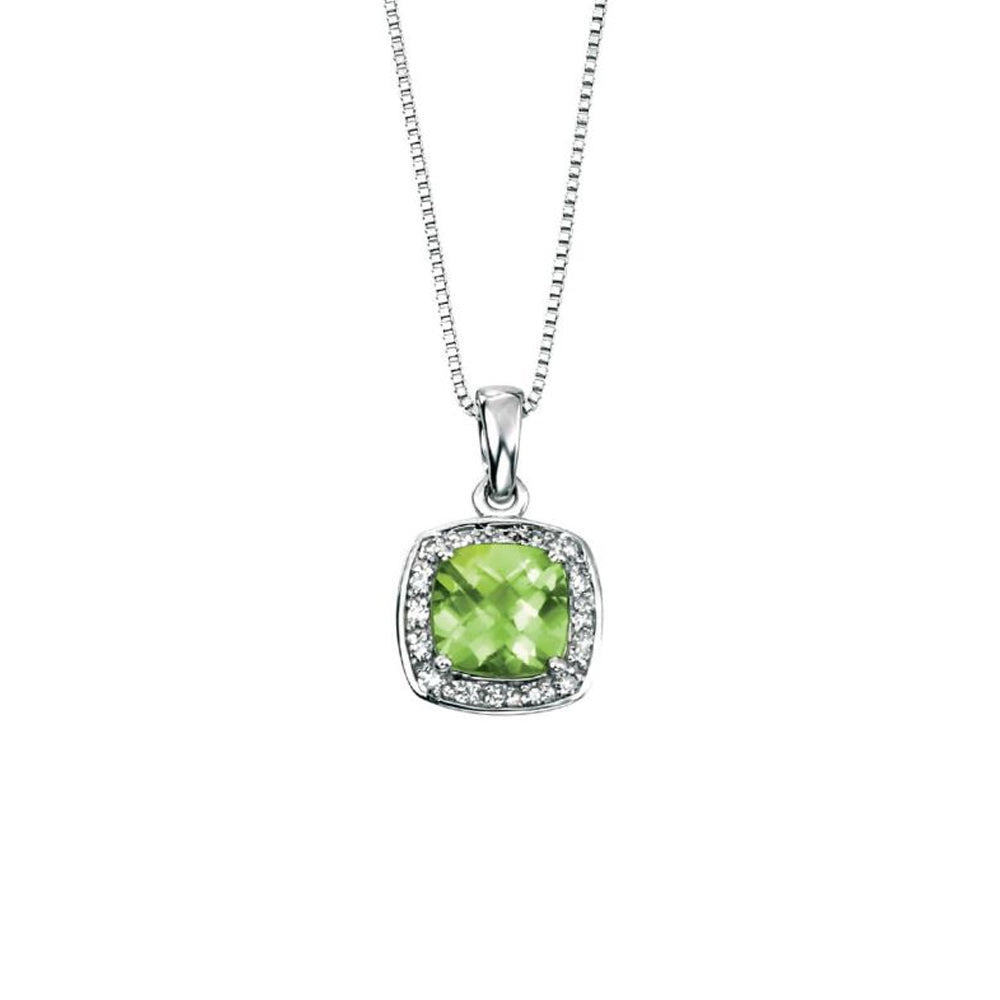 Peridot and Diamond 9ct White Gold Cluster Pendant - Michael Jones Jeweller