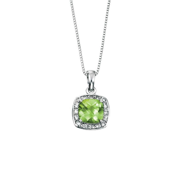 Peridot and Diamond 9ct White Gold Cluster Pendant