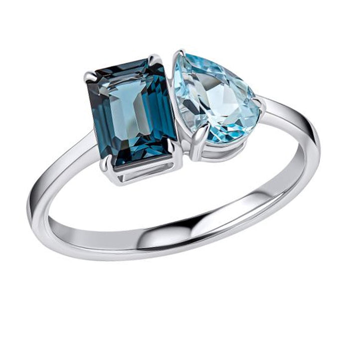 London Blue Topaz Toi Et Moi 9ct White Gold Ring