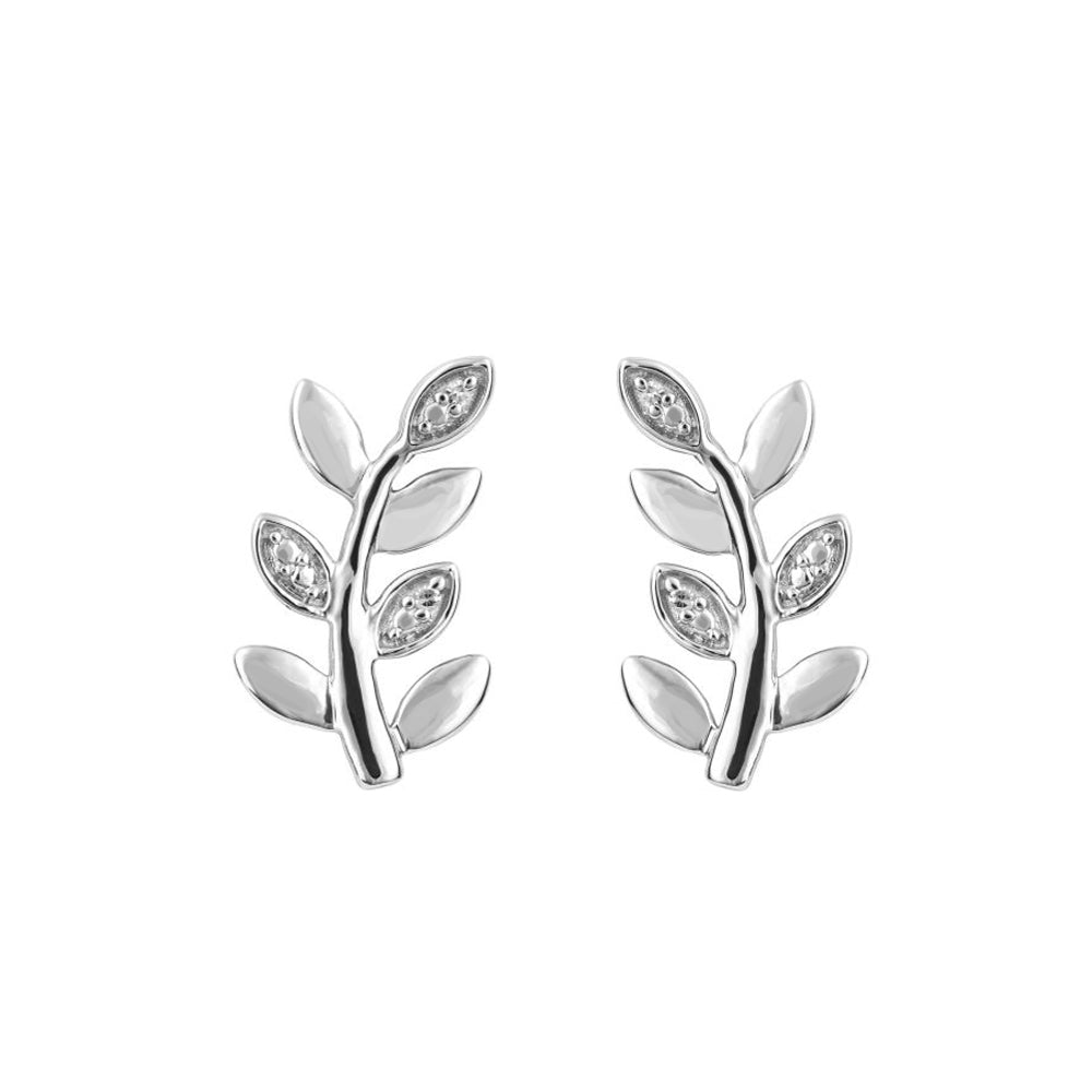 Vine Leaf Diamond 9ct White Gold Stud Earrings - Michael Jones Jeweller