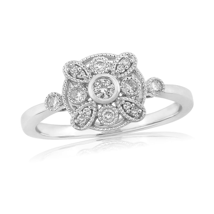 Diamond Cluster 9ct White Gold Ring (N)