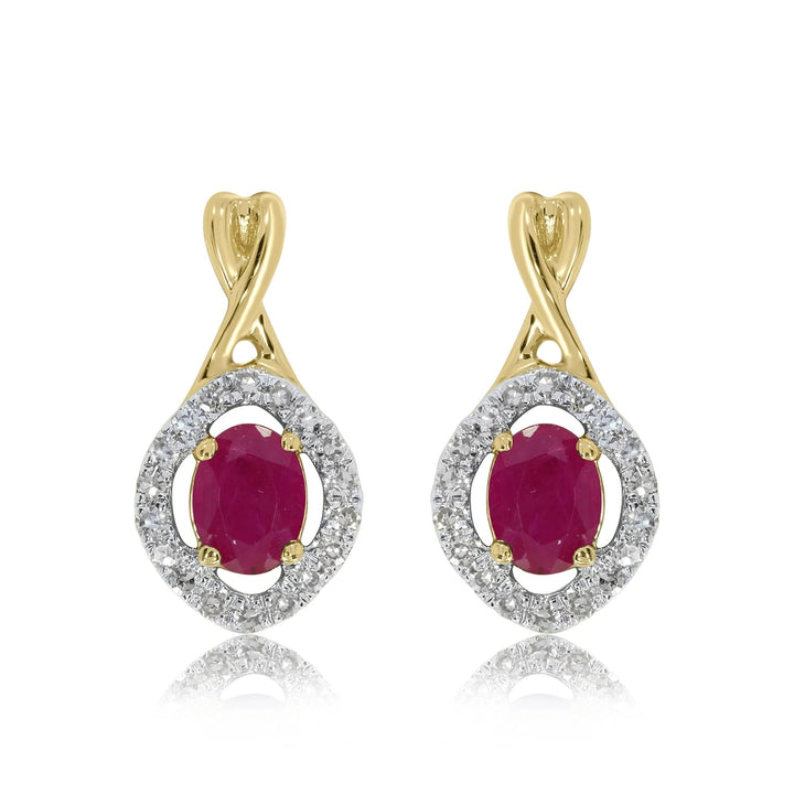 Ruby and Diamond 9ct Yellow Gold Drop Earrings