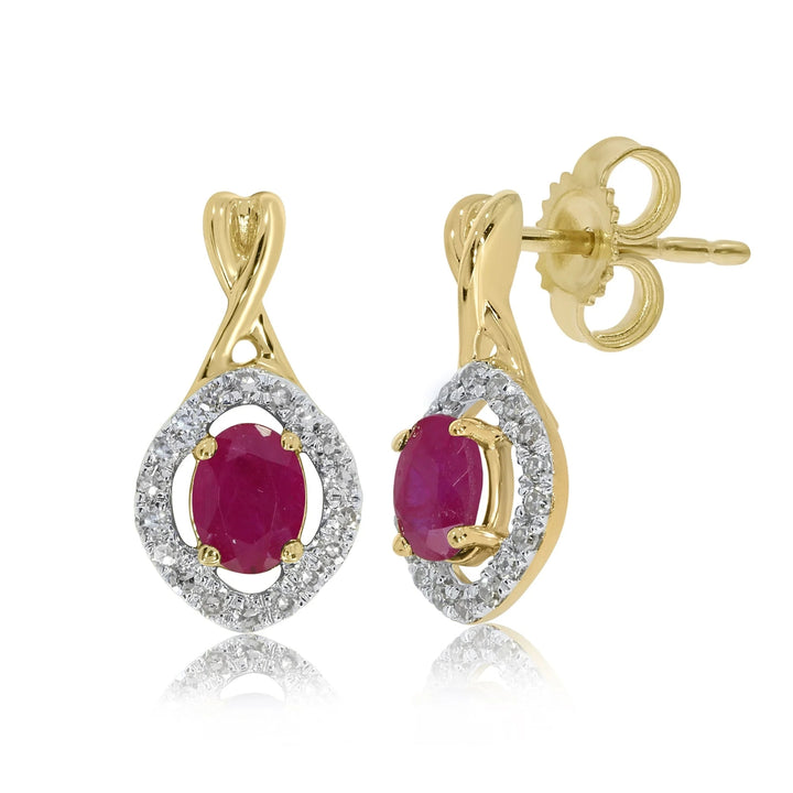 Ruby and Diamond 9ct Yellow Gold Drop Earrings