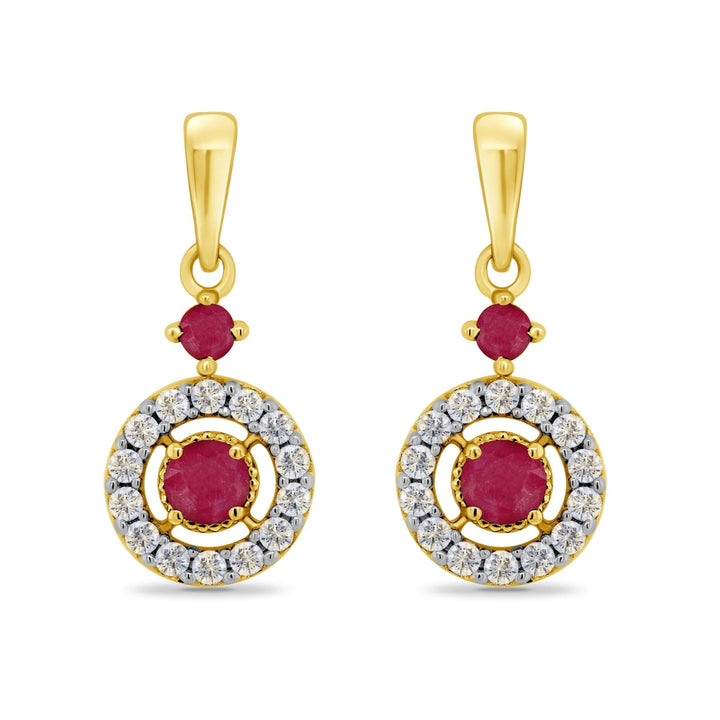 Ruby and Diamond 9ct Yellow Gold Circle Drop Earrings