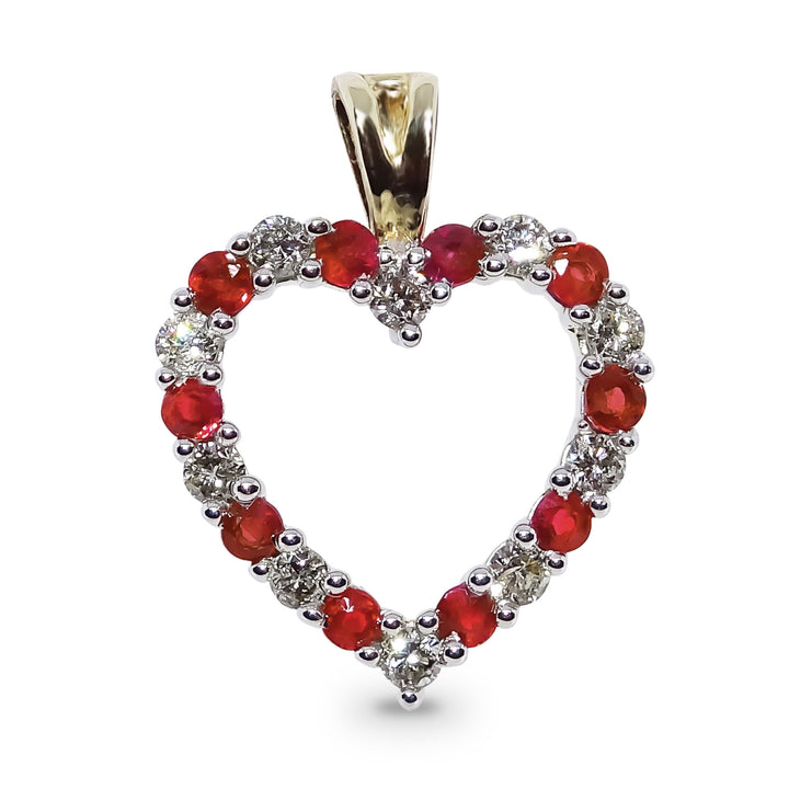 Heart Shaped 9ct Yellow Gold Ruby and Diamond Pendant