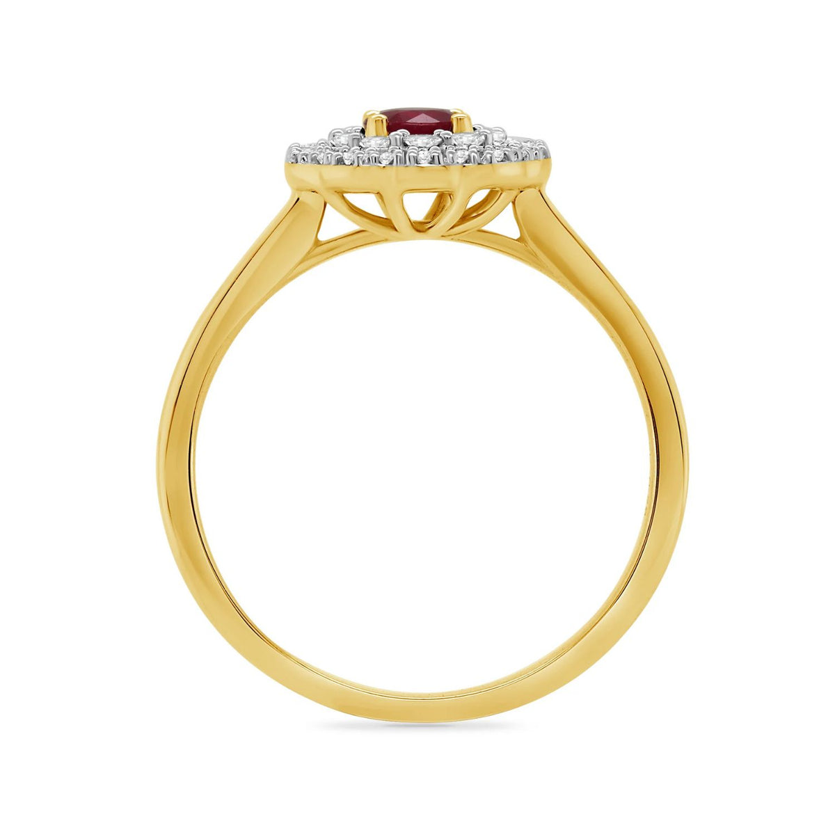 Ruby and Diamond Double Halo 9ct Yellow Gold Ring (N) - Michael Jones Jeweller