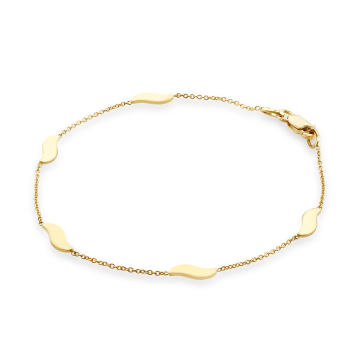 Wave Design Station Link 9ct Yellow Gold  Bracelet