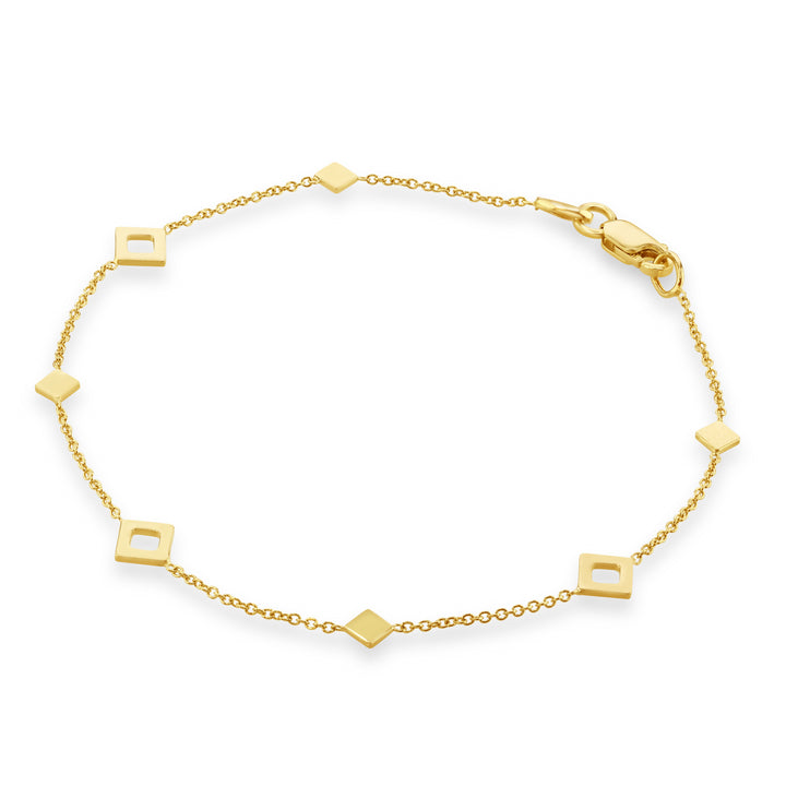 Open and Full Square 9ct Yellow Gold Station Link Bracelet